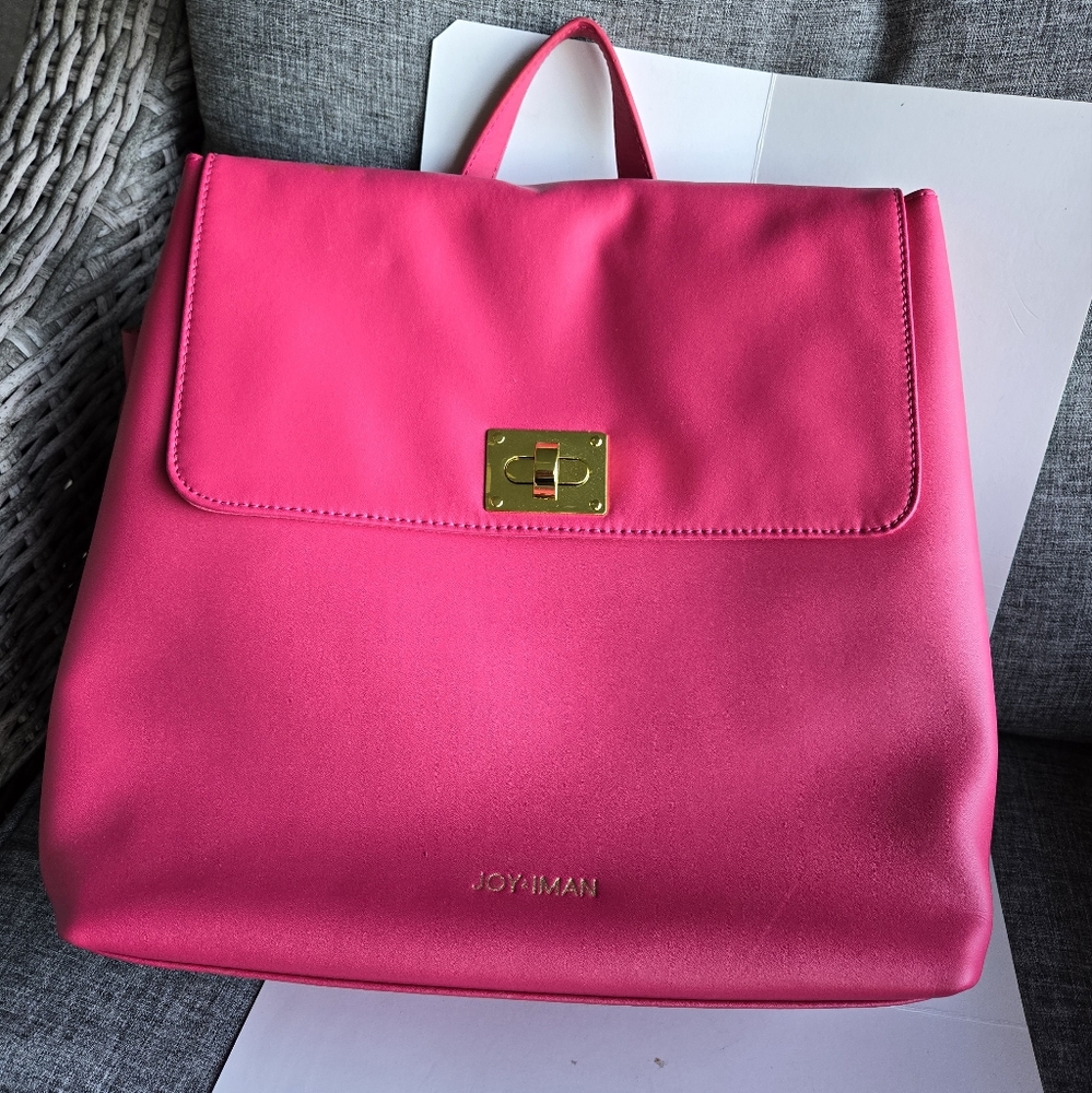 IMAN Pink Satchel Bag Purse Like New Tassels Bright Fun